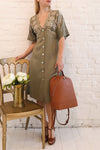 Jodie Khaki Green Button-Up Midi Dress | Boutique 1861 model look