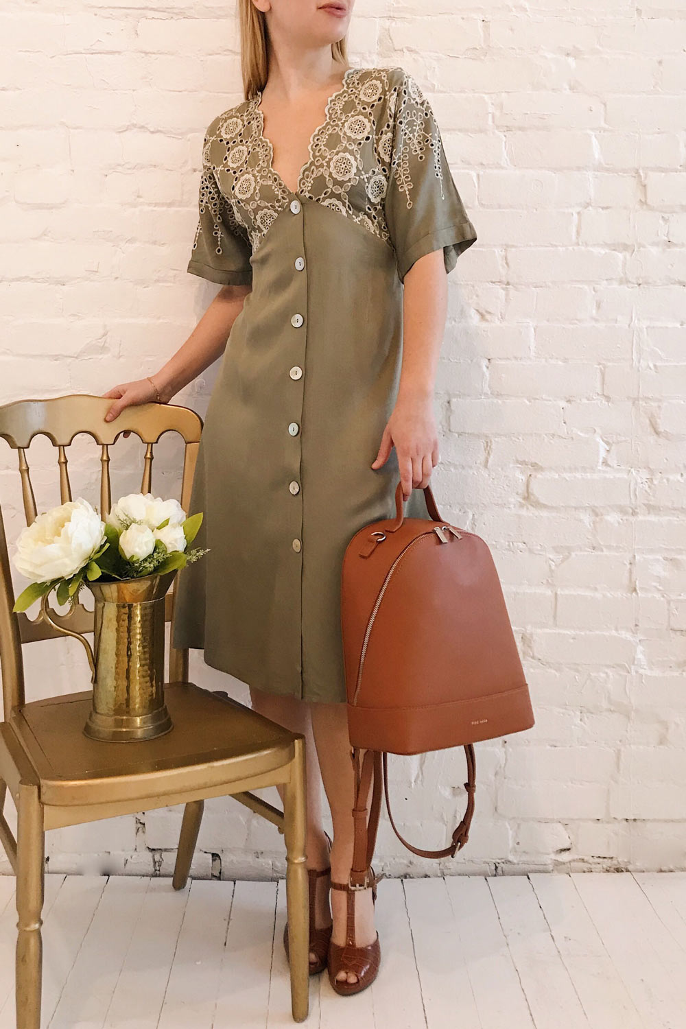 Khaki shop button dress