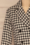 Johnstone Black & White Houndstooth Coat | La petite garçonne front close-up