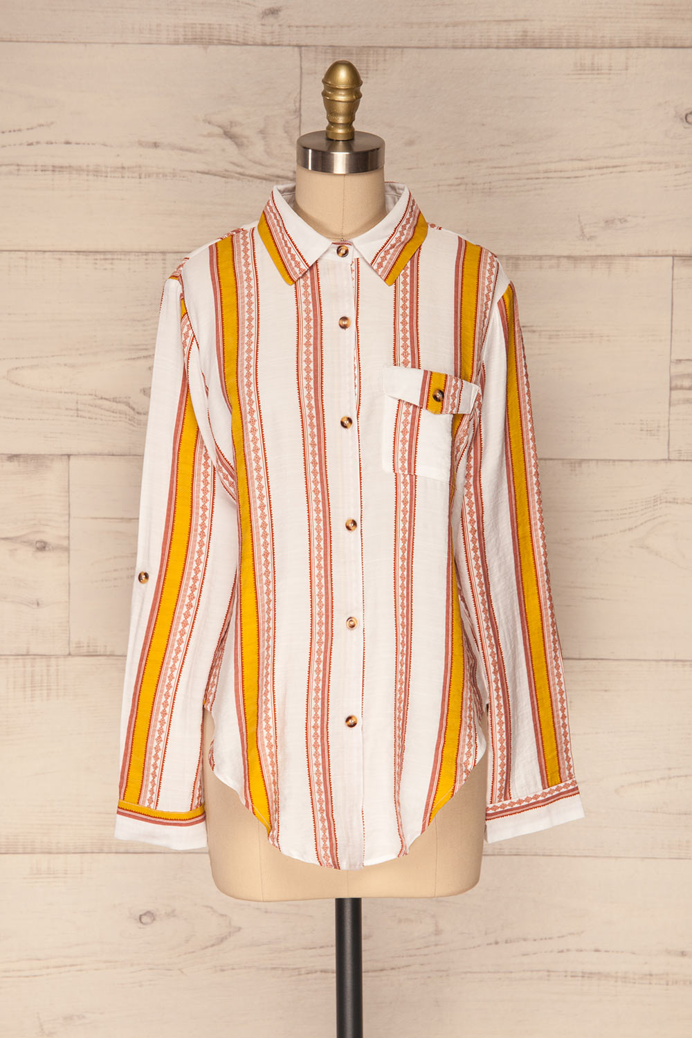 Jordanow White Colorful Striped Button-Up Shirt | La Petite Garçonne front view 