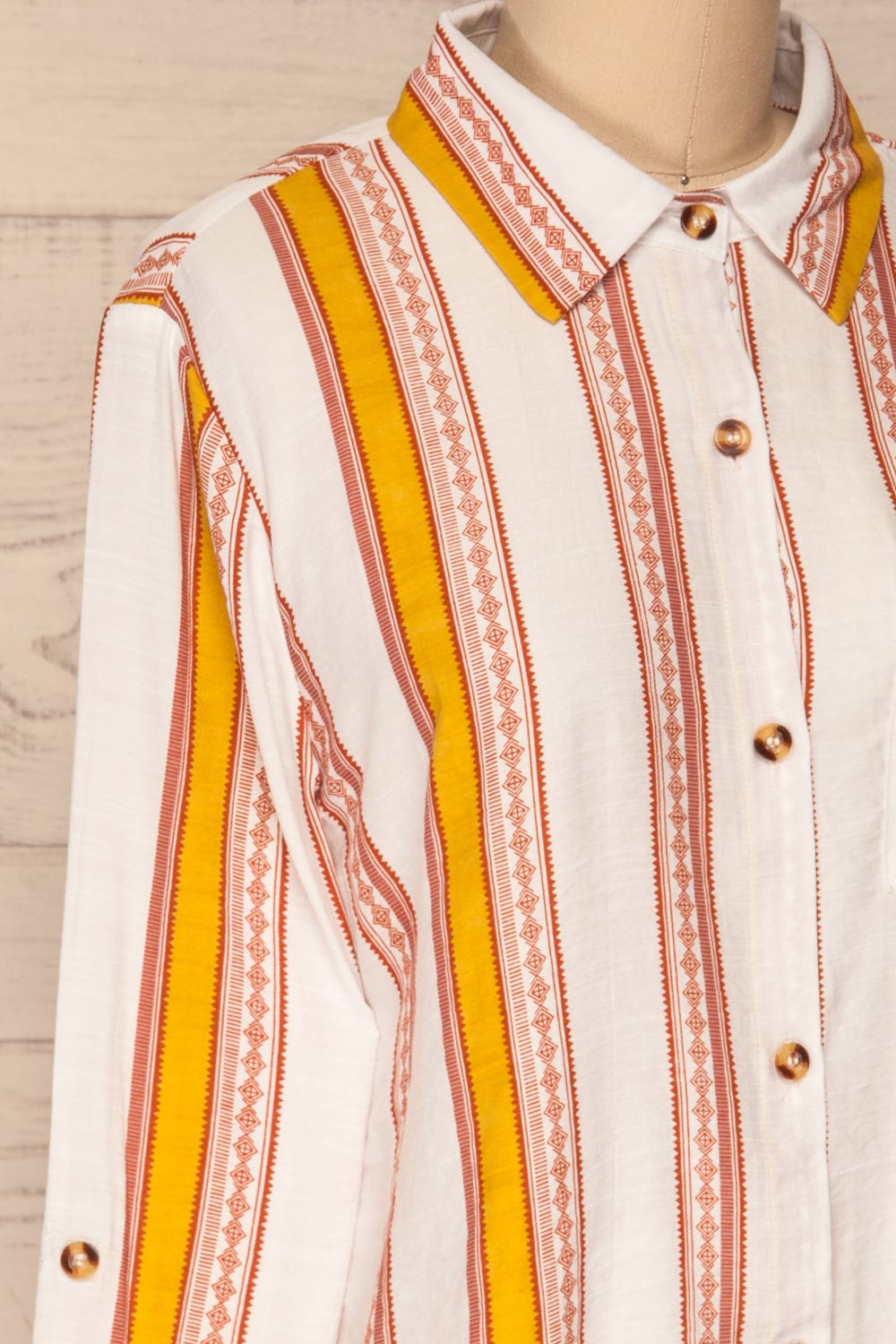 Jordanow White Colorful Striped Button-Up Shirt | La Petite Garçonne side close-up 