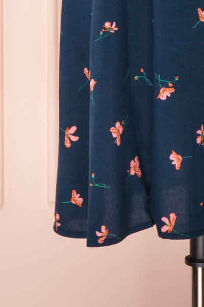 Jorunn Navy Blue & Pink Floral Flare Summer Dress | Boutique 1861