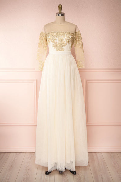 Josiane Beige Tulle A-Line Gown | Boutique 1861