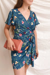 Julianne Short Sleeve Floral Wrap Dress | Boutique 1861 on model