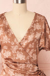 Julitta Bronze Silky Floral Wrap Dress | Boutique 1861 front close up