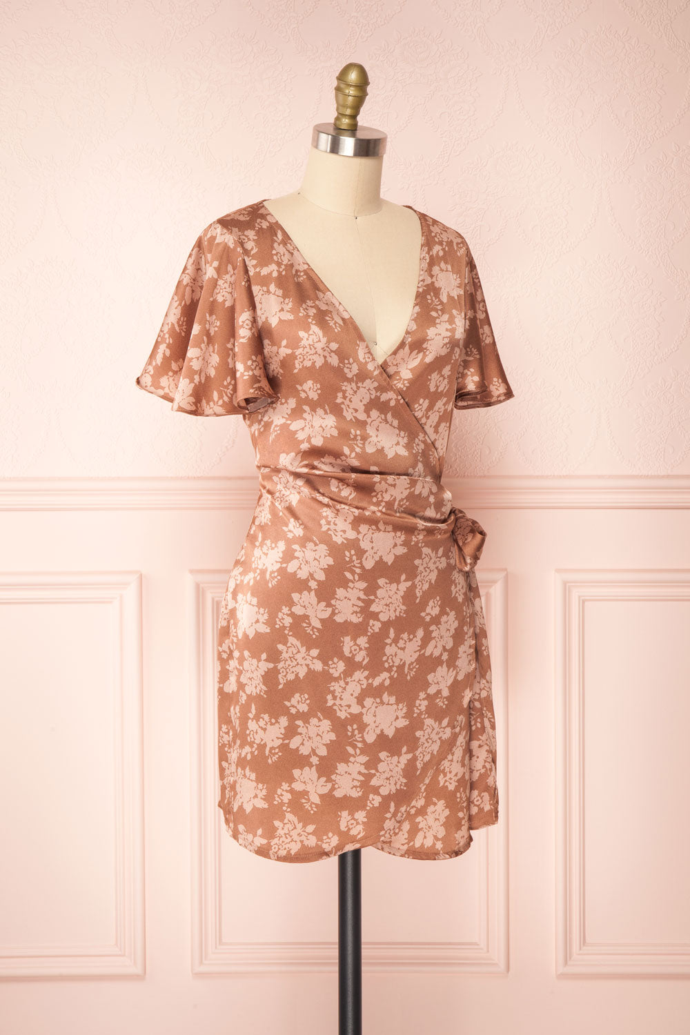 Julitta Bronze Silky Floral Wrap Dress | Boutique 1861 side view