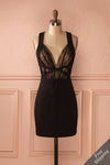 Jumanah - Black fitted dress with plunging neckline