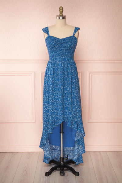 Junonia Blue Floral High-Low Dress w/ Frills | Boutique 1861