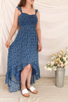 Junonia Blue Floral High-Low Dress w/ Frills | Boutique 1861 model look