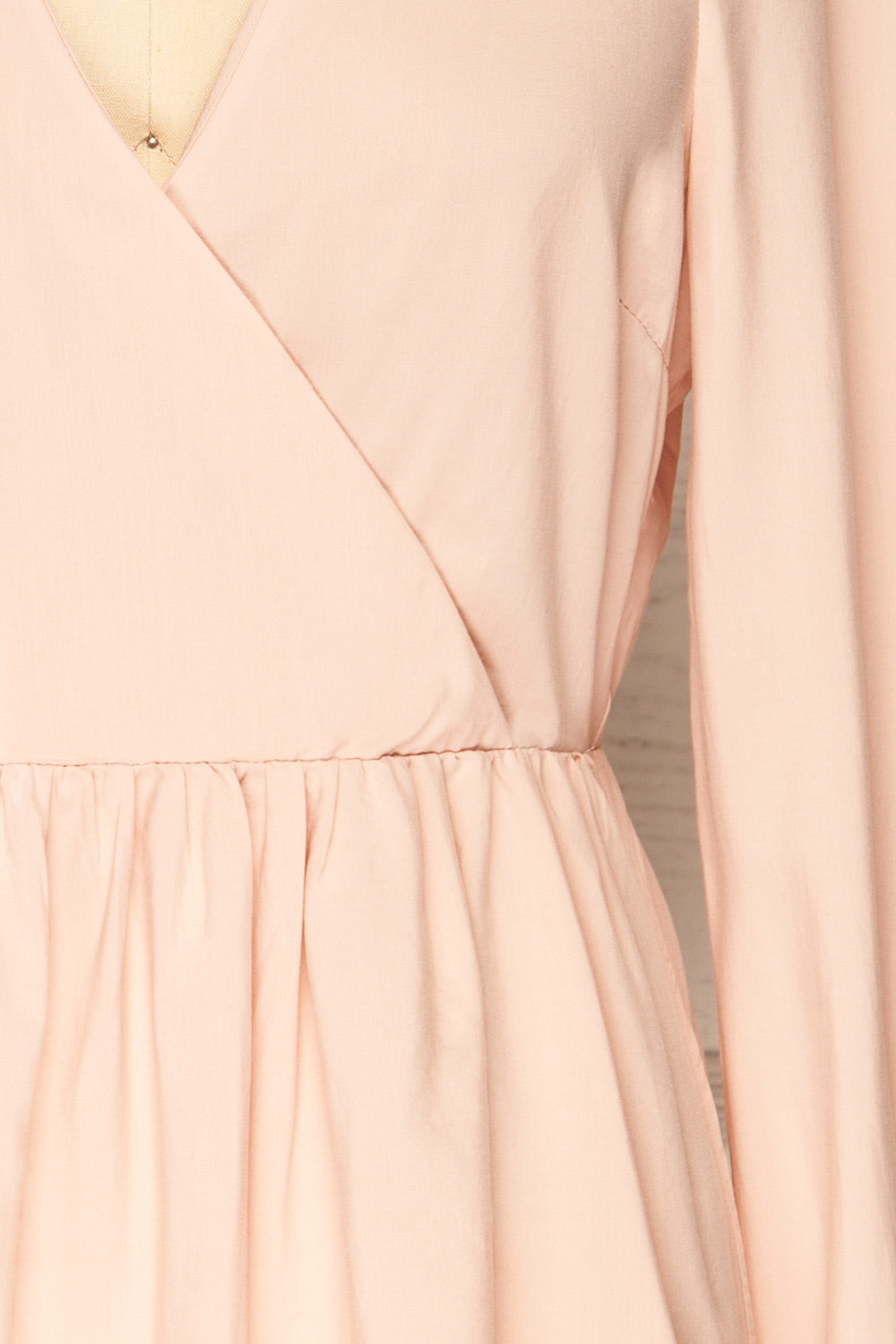 Krapkowice Pink Long Sleeve Faux-Wrap Neck Blouse | La petite garçonne close-up