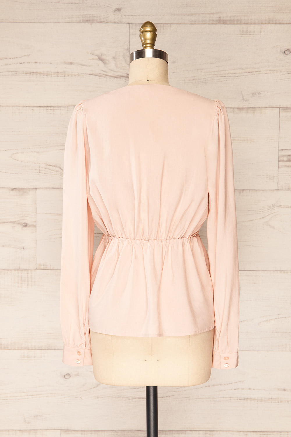 Krapkowice Pink Long Sleeve Faux-Wrap Neck Blouse | La petite garçonne back view