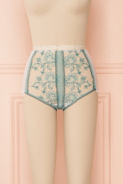 Kaija White & Blue Floral Lace High-Waist Panties | Boudoir 1861 front view