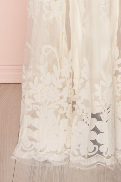Kailania Snow | Ivory Floral Mesh Deep V-Neck Maxi Dress