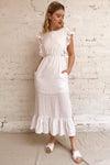 Kajsa White Sleeveless Midi Dress w/ Ruffles | Boutique 1861 on model