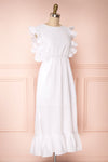 Kajsa White Midi Dress w/ Ruffles | Boutique 1861 side view