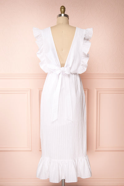 Kajsa White Midi Dress w/ Ruffles | Boutique 1861 back view