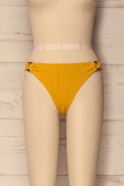 Kalithea Mustard Yellow Textured Bikini Bottom | La Petite Garçonne front view