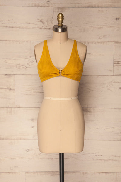 Kalokastro Mustard Yellow Textured Bikini Top | La Petite Garçonne 1