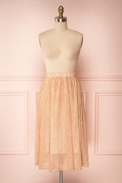 Kaltouma Beige & Orange Floral Midi Skirt front view | Boutique 1861
