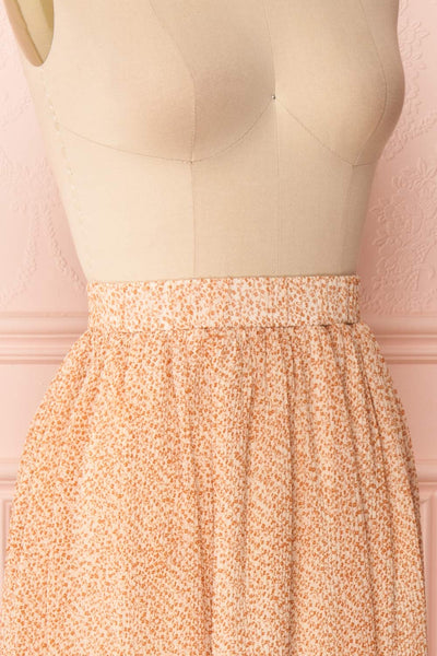 Kaltouma Beige & Orange Floral Midi Skirt side close up | Boutique 1861