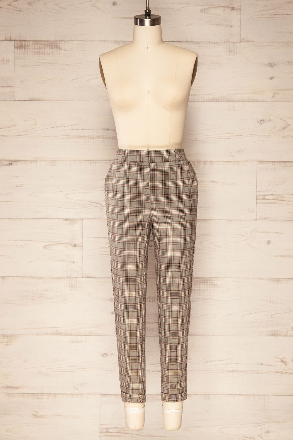 Kaluszyn Grey Straight Leg Plaid Pants | La petite garçonne front view 