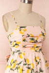 Kamala Pink Lemon Print A-Line Midi Dress | Boutique 1861 side close up