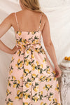 Kamala Pink Lemon Print A-Line Midi Dress | Boutique 1861 model back