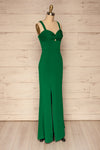 Kamza Green Fitted Maxi Dress w/ Slit | La petite garçonne side view