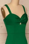 Kamza Green Fitted Maxi Dress w/ Slit | La petite garçonne side close-up