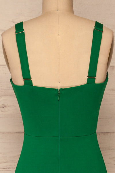 Kamza Green Fitted Maxi Dress w/ Slit | La petite garçonne back close-up