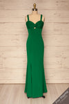 Kamza Green Fitted Maxi Dress w/ Slit | La petite garçonne front view