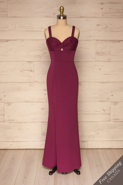 Kamza Purple Fitted Maxi Dress w/ Slit | La petite garçonne front view