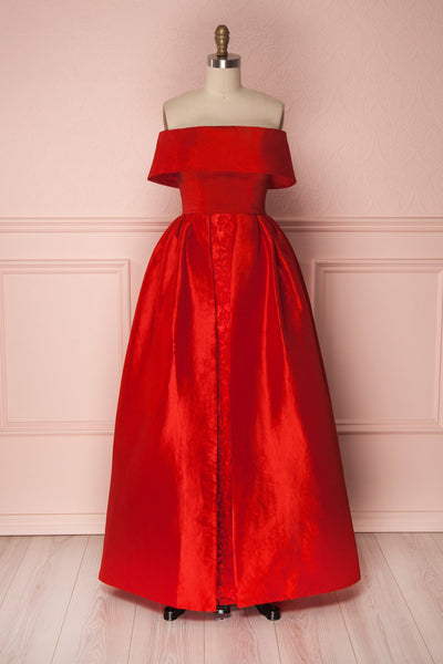 Kapiolani Red Silky & Lace Off-Shoulder A-Line Gown | Boutique 1861