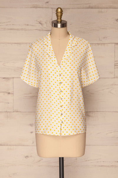 Karaman White & Yellow Polkadot Shirt | La petite garçonne front view