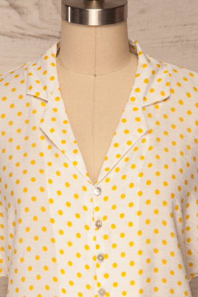 Karaman White & Yellow Polkadot Shirt | La petite garçonne front close up