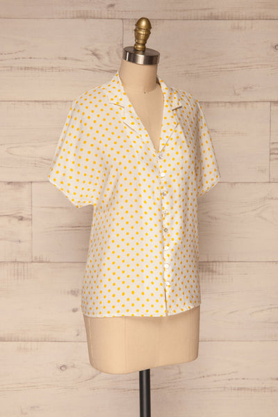Karaman White & Yellow Polkadot Shirt | La petite garçonne side view