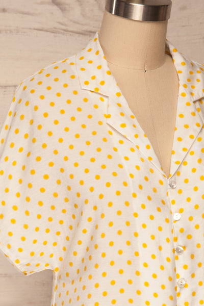 Karaman White & Yellow Polkadot Shirt | La petite garçonne side close up