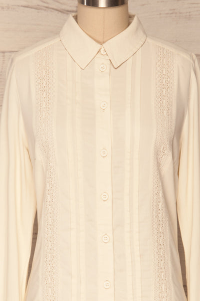 Kargowa Cream Button-Up Shirt with Lace Details | FRONT CLOSE UP | La Petite Garçonne