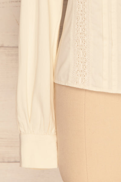 Kargowa Cream Button-Up Shirt with Lace Details | SLEEVE CLOSE UP | La Petite Garçonne