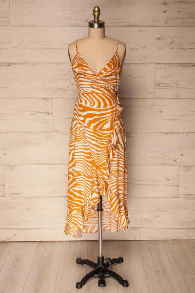 Kartuzy Orange Zebra Pattern Wrap Summer Dress | La Petite Garçonne