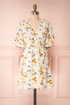Kassy Beige Floral Patterned Short Dress | Boutique 1861 fabric