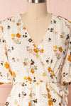 Kassy Beige Floral Patterned Short Dress | Boutique 1861 front close up