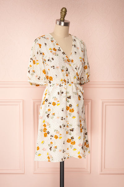 Kassy Beige Floral Patterned Short Dress | Boutique 1861 side view