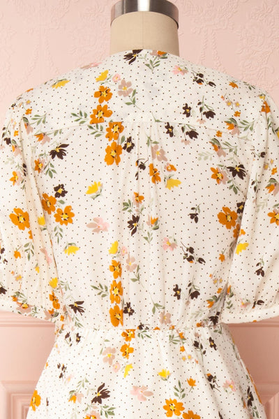 Kassy Beige Floral Patterned Short Dress | Boutique 1861 back close up