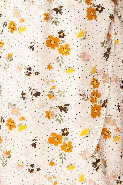 Kassy Beige Floral Patterned Short Dress | Boutique 1861 fabric