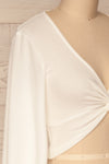 Kastaneai White Crop Top with Front Knot Detail | La Petite Garçonne side close-up