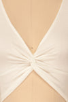 Kastaneai White Crop Top with Front Knot Detail | La Petite Garçonne detail close-up