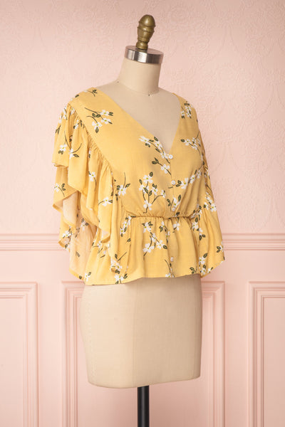 Katalina Yellow Floral Top with Frills | Boutique 1861 side view