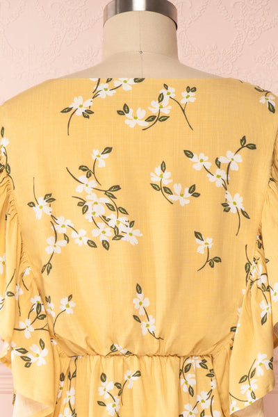 Katalina Yellow Floral Top with Frills | Boutique 1861 back close up