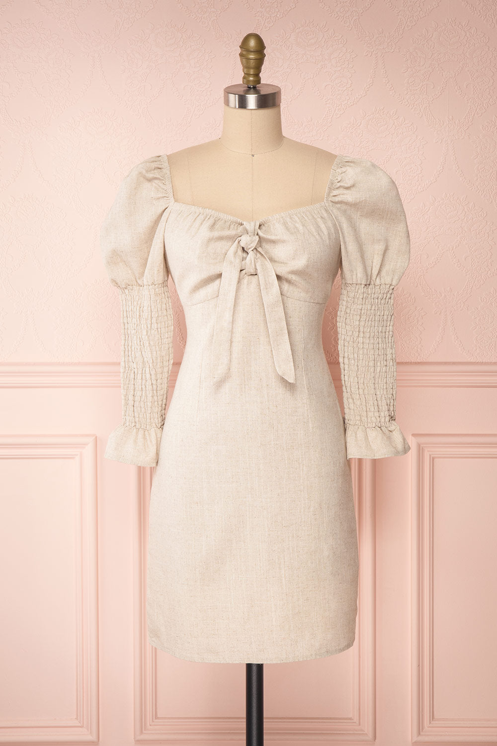 Katarzyna Beige Off-Shoulder Short Dress front view | Boutique 1861